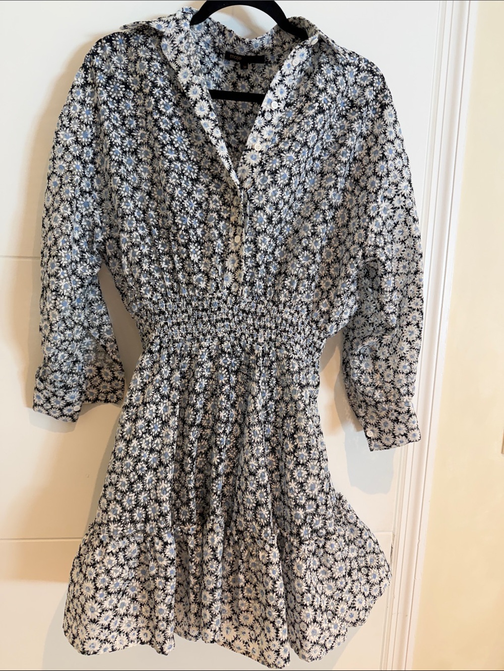 Maje Black & White Floral Smocked Mini Dress size 38